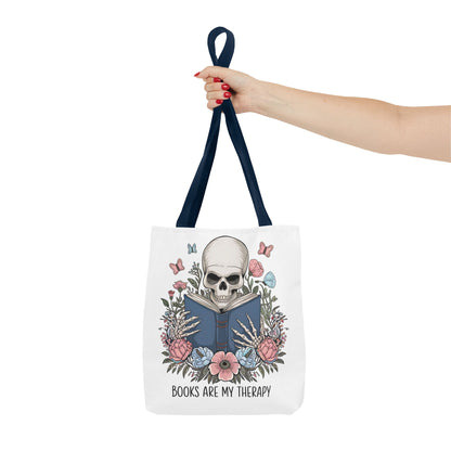 Books Are My Therapy- Skeleton Floral Tote Bag - Perfect Gift for Book Lovers