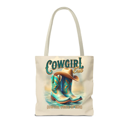 Cowgirl State of Mind Tote Bag – Turquoise and brown cowgirl boots - Cowgirl Era Perfect for Western Lovers and Everyday Use