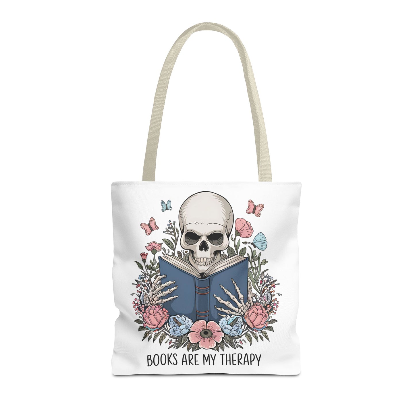 Books Are My Therapy- Skeleton Floral Tote Bag - Perfect Gift for Book Lovers