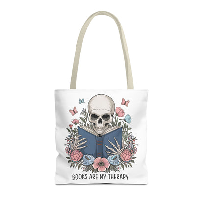 Books Are My Therapy- Skeleton Floral Tote Bag - Perfect Gift for Book Lovers