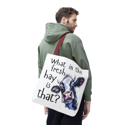 Funny Cow Tote Bag - "What in the Fresh Hay is That?" - Perfect for Farm Lovers & Everyday Use - Great Gift Idea