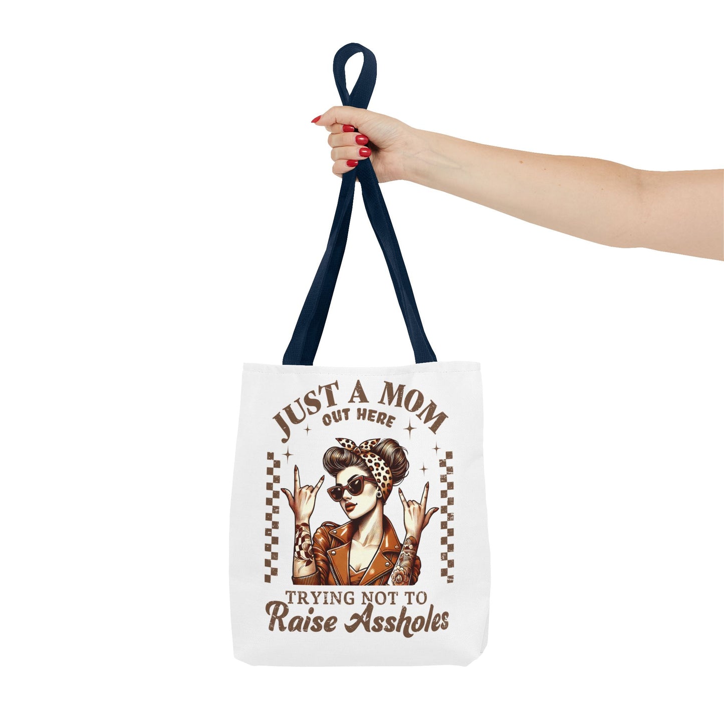 Funny Mom Tote Bag - Just a Mom Trying Not to Raise Assholes - Mother's Day Gift