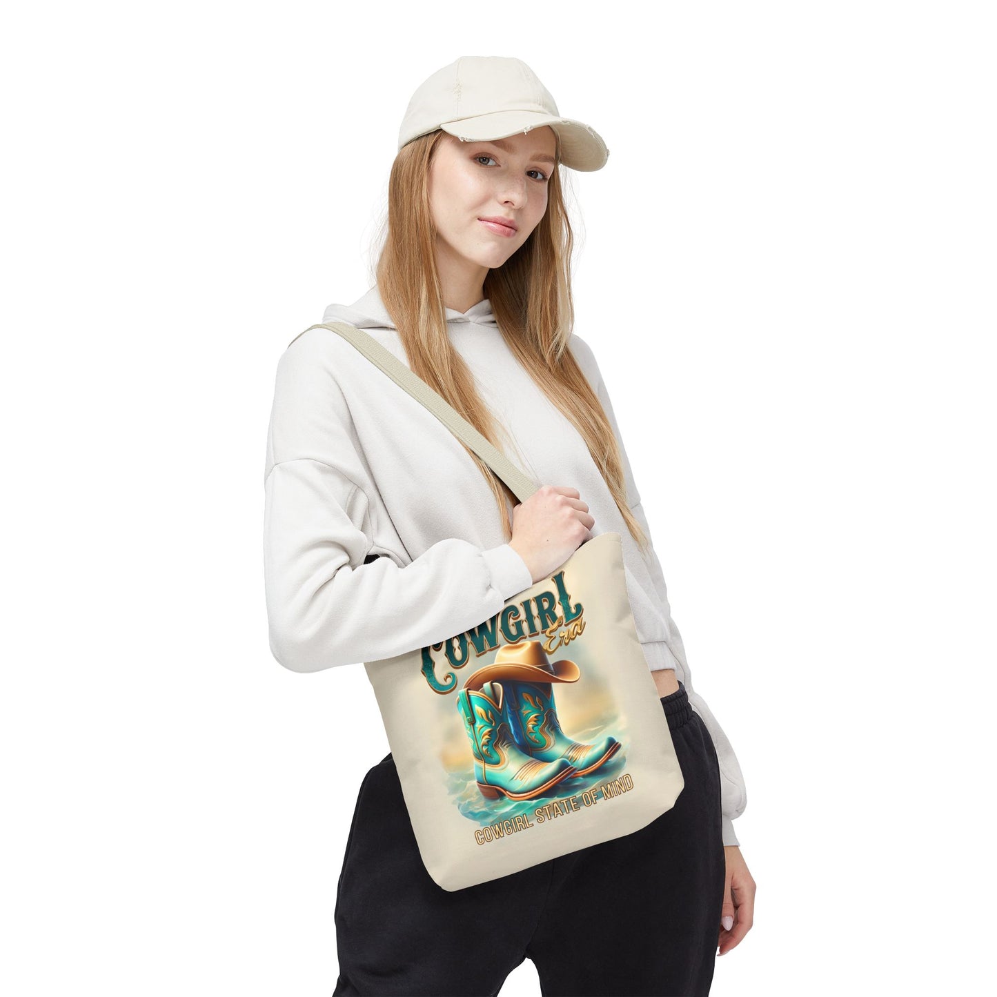Cowgirl State of Mind Tote Bag – Turquoise and brown cowgirl boots - Cowgirl Era Perfect for Western Lovers and Everyday Use
