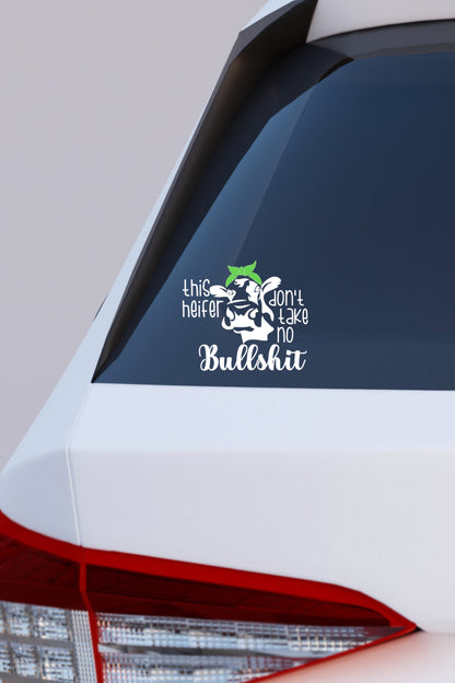 Sassy Cow with Bandana Vinyl Decal | "This Heifer Don't Take No Bullshit" | Funny Car Window & Yeti Cup Sticker