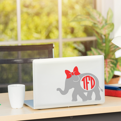 Elephant Circle Cut Monogram with Optional Bow Vinyl Decal - Custom/Personalized Elephant Decal