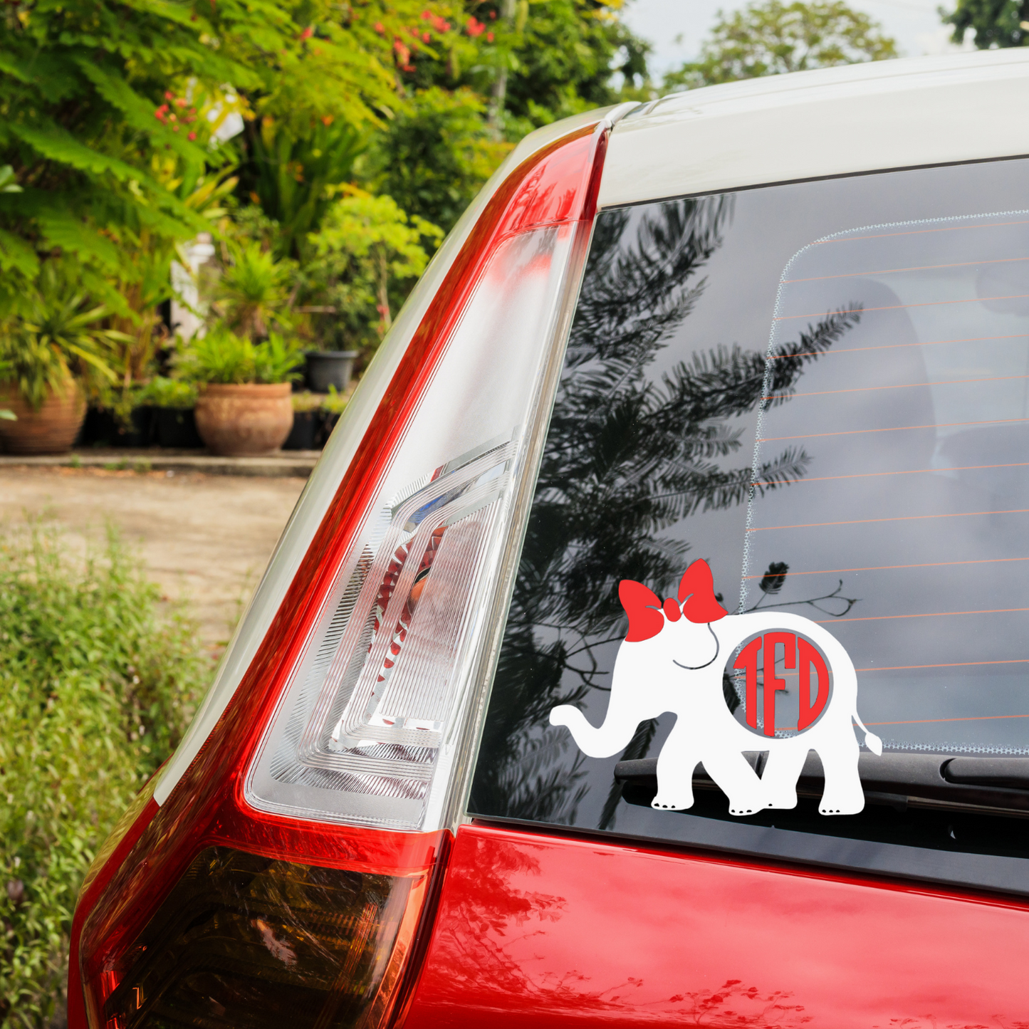 Elephant Circle Cut Monogram with Optional Bow Vinyl Decal - Custom/Personalized Elephant Decal