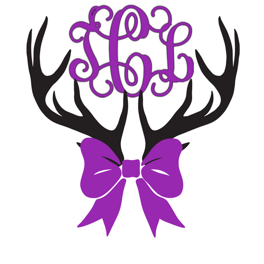 Deer Antlers with Monogram & Bow Vinyl Decal – Perfect for Country Girls, Hunting Lovers, Personalized Girlie Decal