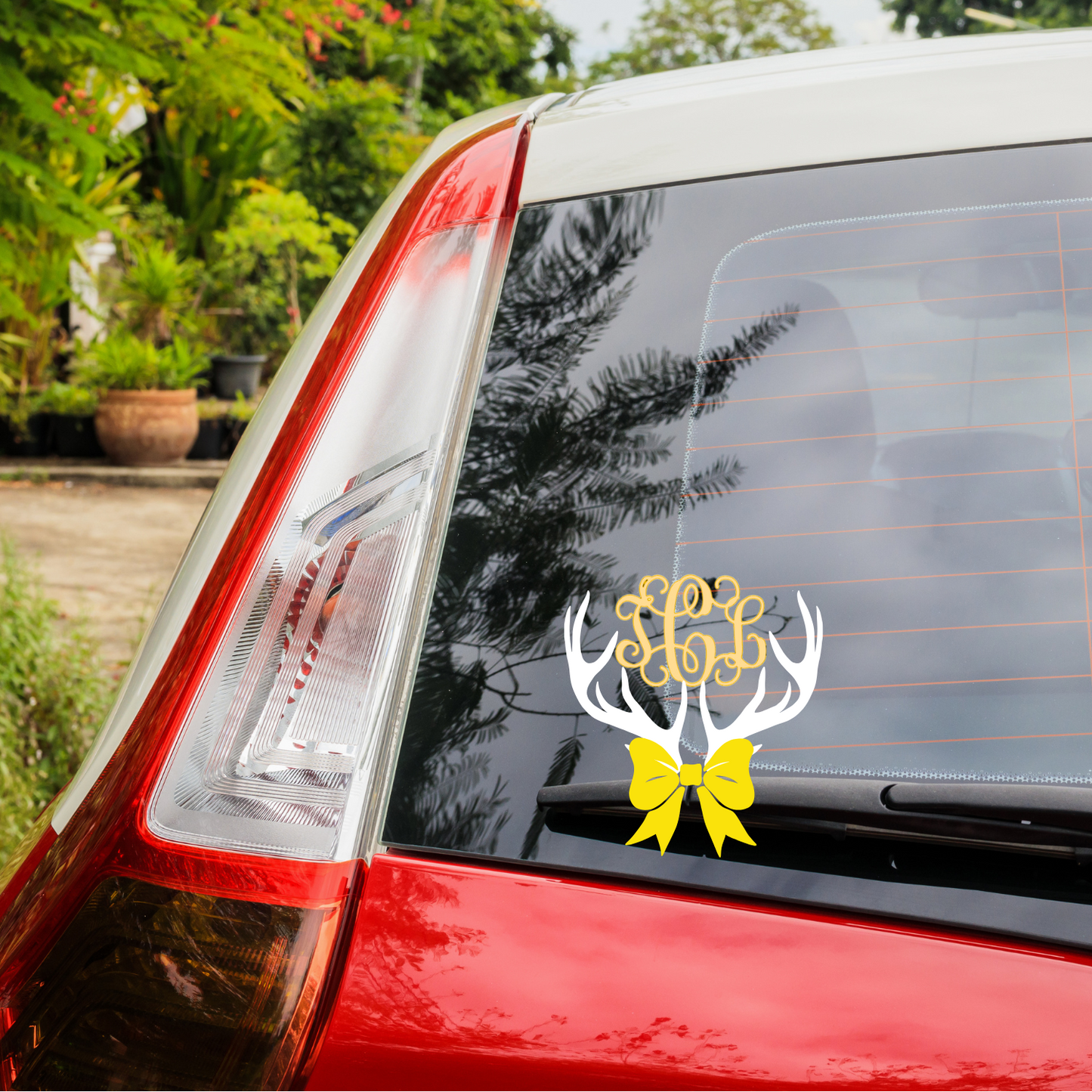 Deer Antlers with Monogram & Bow Vinyl Decal – Perfect for Country Girls, Hunting Lovers, Personalized Girlie Decal