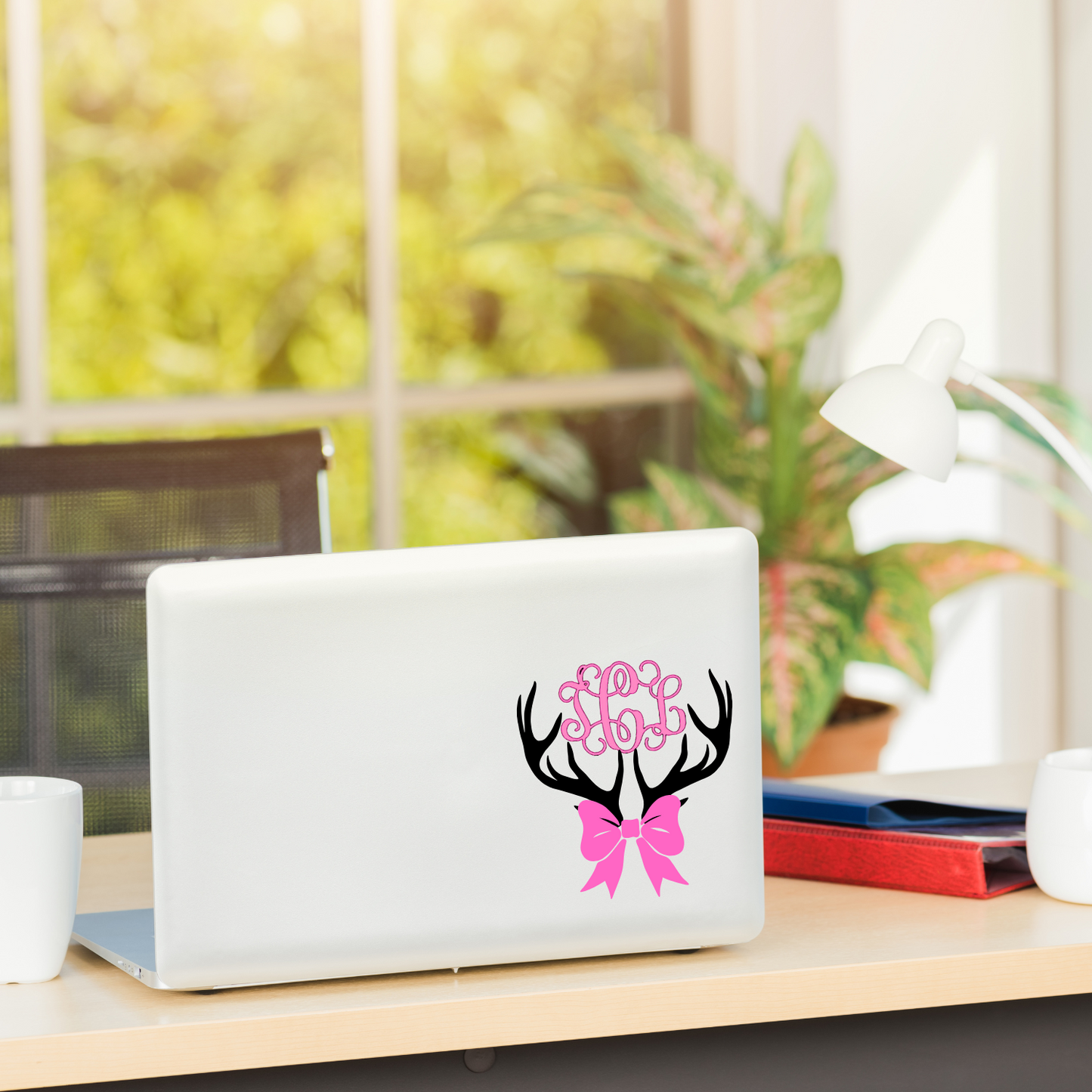 Deer Antlers with Monogram & Bow Vinyl Decal – Perfect for Country Girls, Hunting Lovers, Personalized Girlie Decal