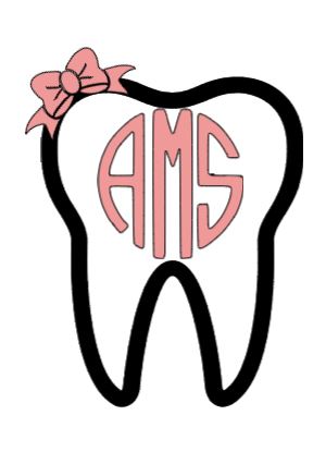TOOTH DECAL - TOOTH Monogram and Bow  Decal -  Script Monogram - Circle Cut Monogram - Dental Hygienist - Dental Assitant  | Vinyl Decal-