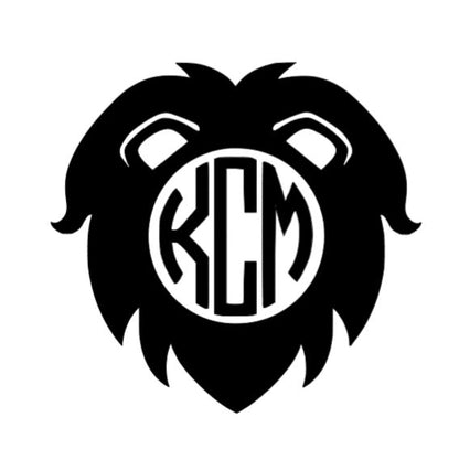 Custom Lion Head Circle Cut Monogram Vinyl Decal with Optional Bow – Personalized Vinyl Sticker – Unique Decorative Decal