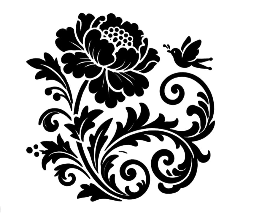 Elegant Chinoiserie Peony & small Bird Vinyl Decal – Timeless Floral Glass Décor, Auto Custom Decal and more
