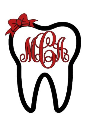 TOOTH DECAL - TOOTH Monogram and Bow  Decal -  Script Monogram - Circle Cut Monogram - Dental Hygienist - Dental Assitant  | Vinyl Decal-