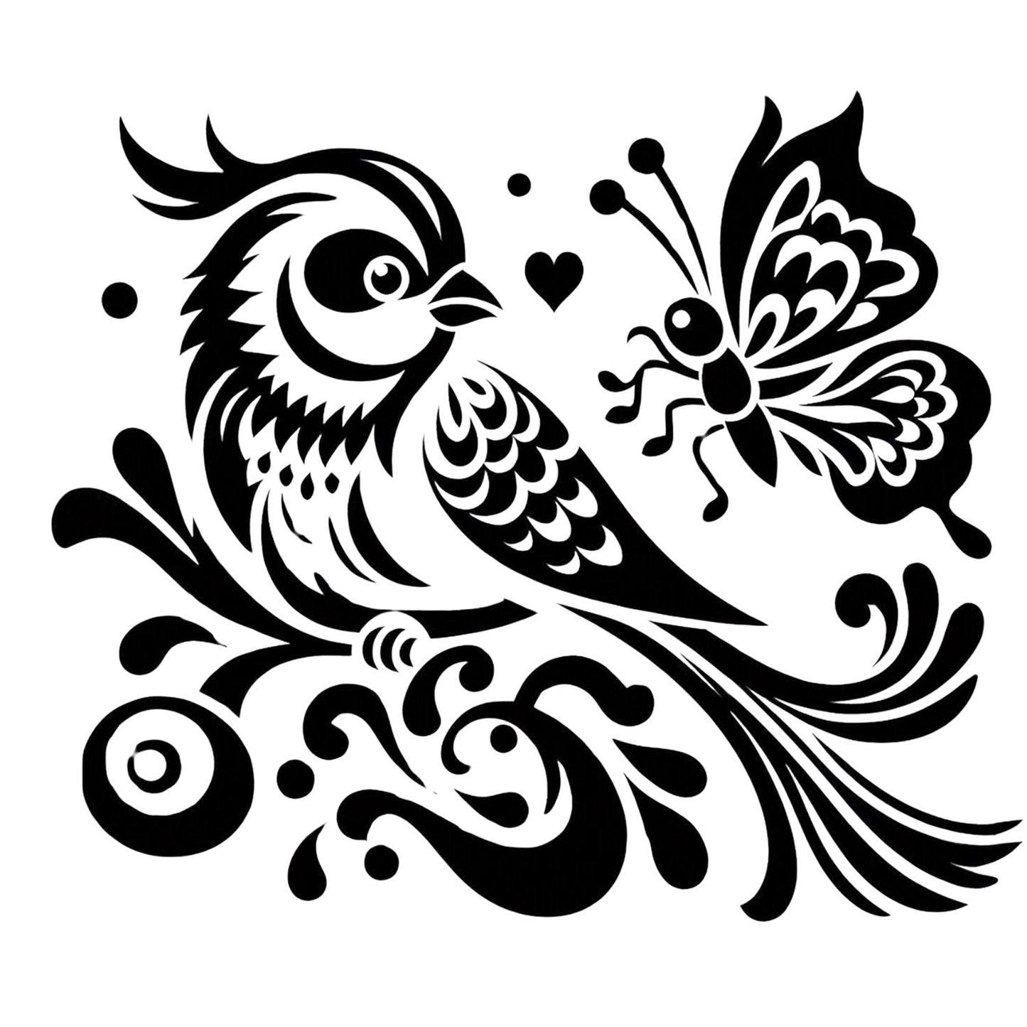 Chinoiserie Bird, Peony, Vines and Butterfly Vinyl Decal  Decal for CAR WINDOW, LAPTOP, Elegant Floral Bird Silhouette Design