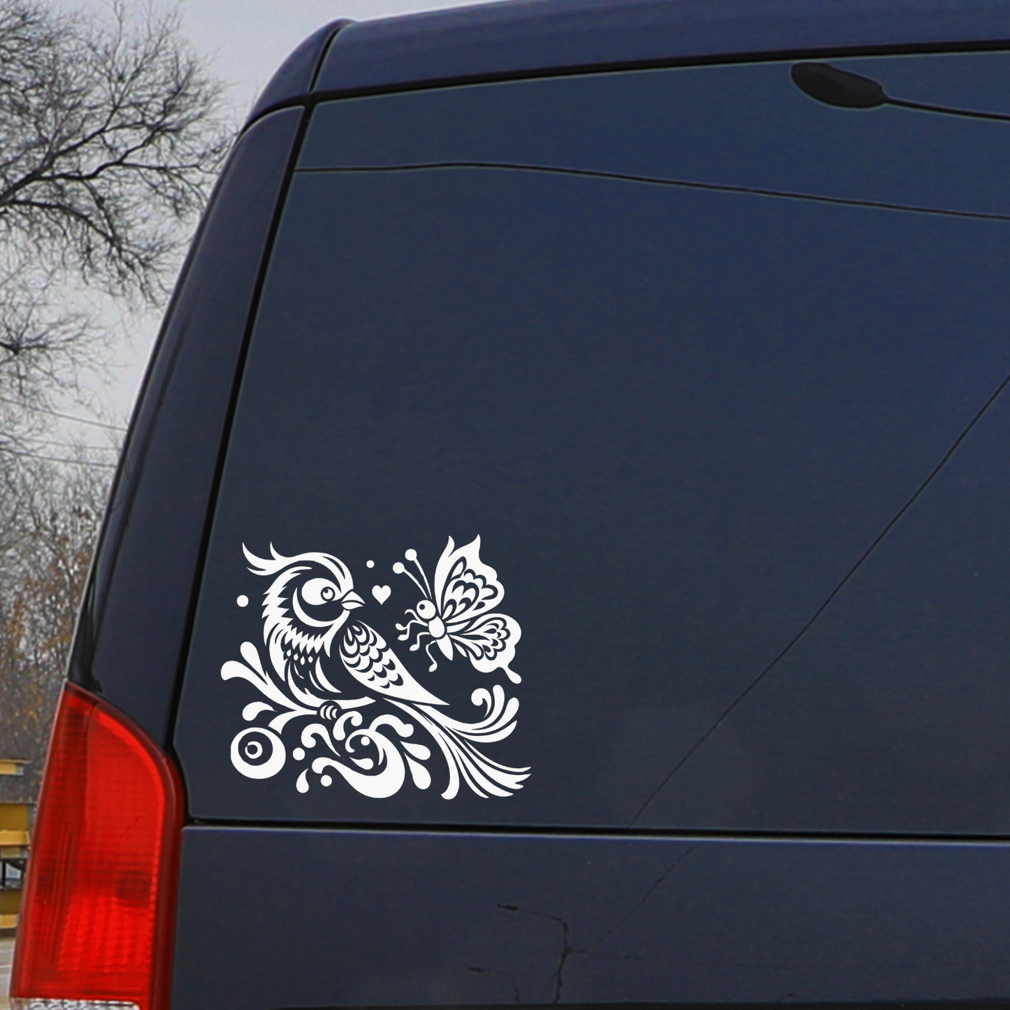 Chinoiserie Bird, Peony, Vines and Butterfly Vinyl Decal  Decal for CAR WINDOW, LAPTOP, Elegant Floral Bird Silhouette Design