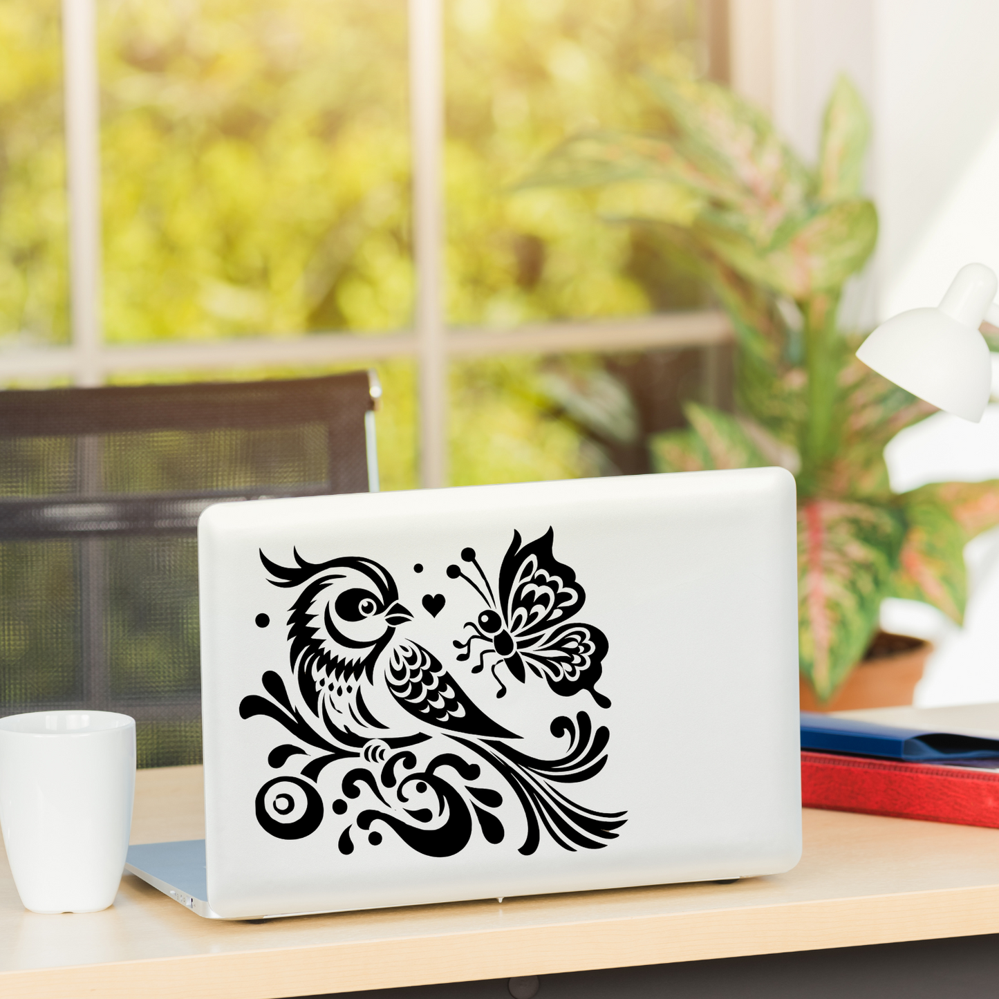 Chinoiserie Bird, Peony, Vines and Butterfly Vinyl Decal  Decal for CAR WINDOW, LAPTOP, Elegant Floral Bird Silhouette Design