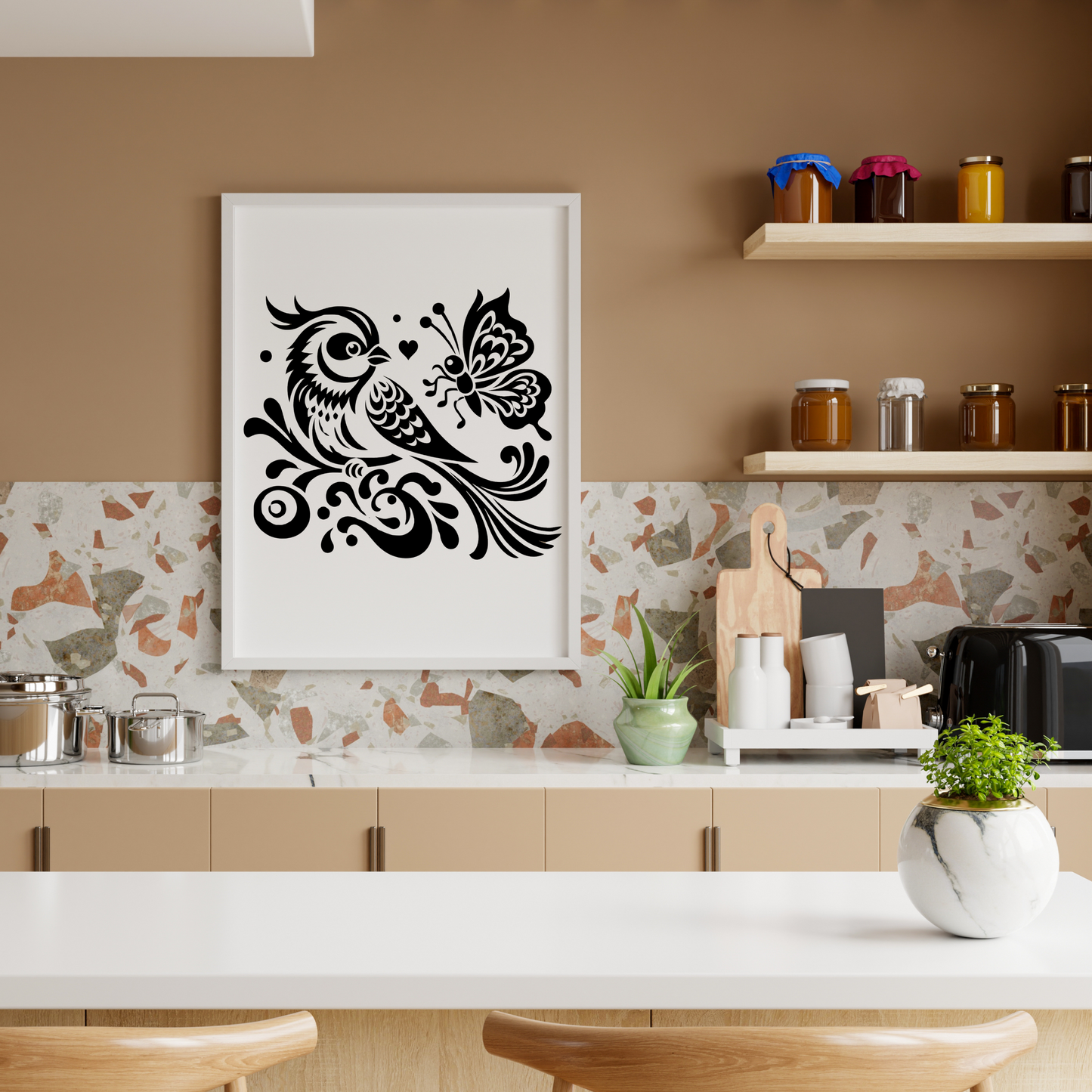 Chinoiserie Bird, Peony, Vines and Butterfly Vinyl Decal  Decal for CAR WINDOW, LAPTOP, Elegant Floral Bird Silhouette Design