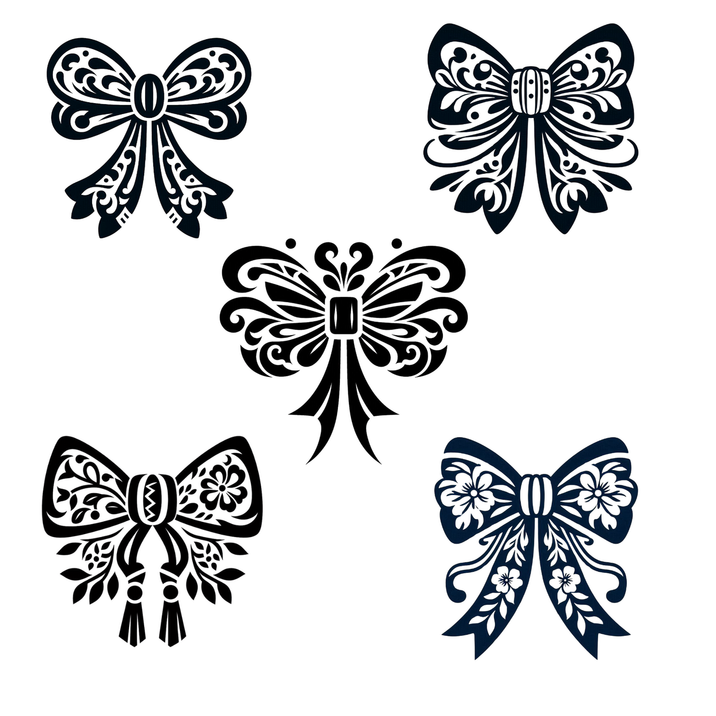 Chinoiserie-Inspired Bow Vinyl Decal  (Your choice:1 of f 5 style).  Elegant Decorative Ribbon Design Vinyl Decal for WIndows, computers, etc