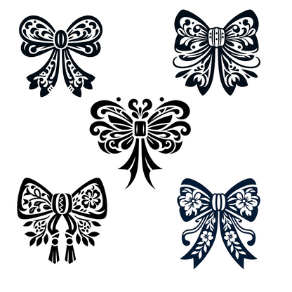 Chinoiserie-Inspired Bow Vinyl Decal  (Your choice:1 of f 5 style).  Elegant Decorative Ribbon Design Vinyl Decal for WIndows, computers, etc