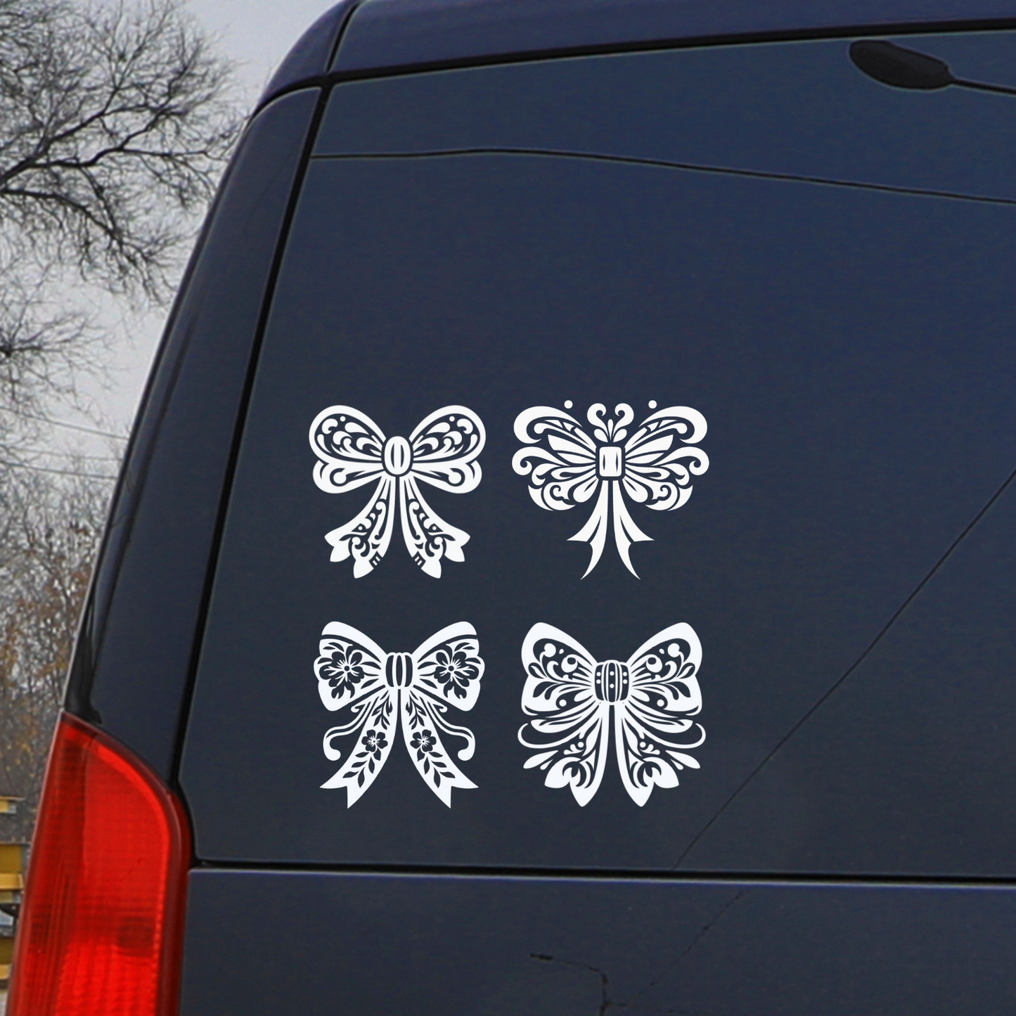 Chinoiserie-Inspired Bow Vinyl Decal  (Your choice:1 of f 5 style).  Elegant Decorative Ribbon Design Vinyl Decal for WIndows, computers, etc