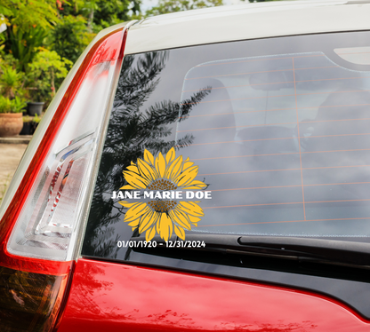 Personalized Sunflower Memorial Decal – Custom Name In Loving Memory Sticker