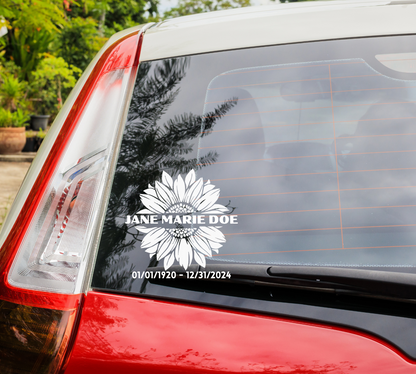 Personalized Sunflower Memorial Decal – Custom Name In Loving Memory Sticker
