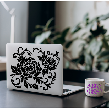 Elegant Chinoiserie Peony & Vine Vinyl Decal – Timeless Floral Glass Decor, Auto Custom Decal and more