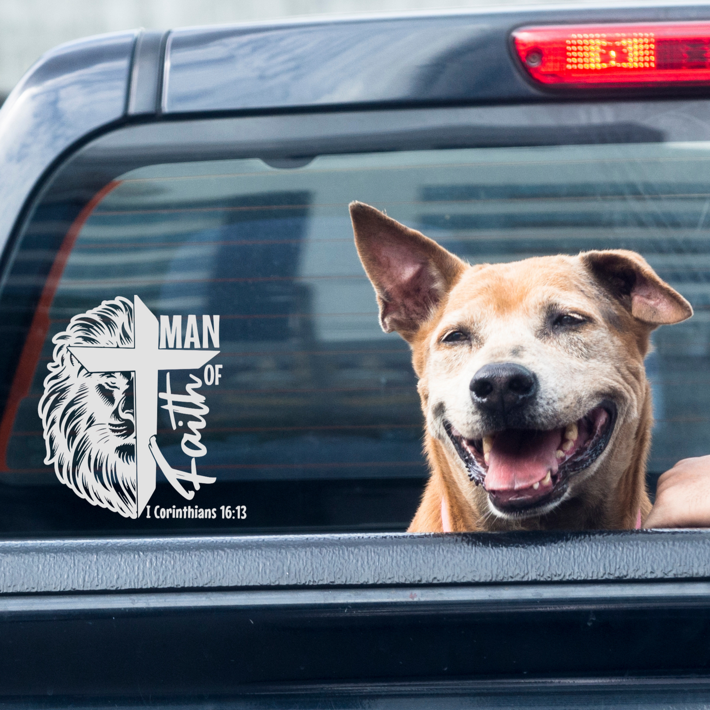 VINYL Car Decal | Man of Faith with Lion Decal | 1 Corinthians 16:13 | Religious Decal | Christian Decal | God Jesus | Faith Decal