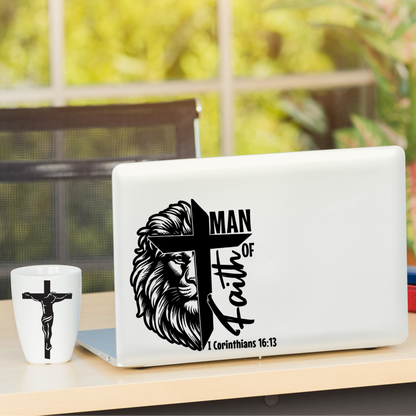 VINYL Car Decal | Man of Faith with Lion Decal | 1 Corinthians 16:13 | Religious Decal | Christian Decal | God Jesus | Faith Decal