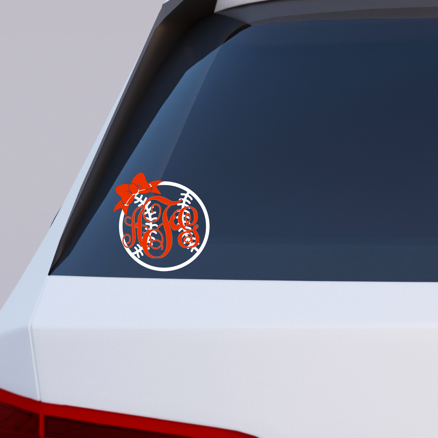 Softball or Baseball Fancy or Circle Cut Monogram Decal with optional Bow - Personalized Sports Vinyl Sticker for Cars, Helmets, and  water bottle