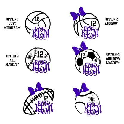 Custom Monogram Design for Your Favorite Sport Sports Vinyl Decal – Personalized Sports Decal