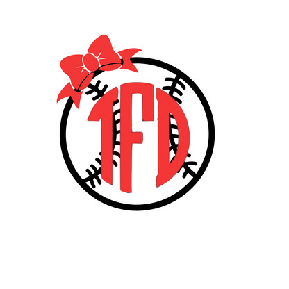 Softball or Baseball Fancy or Circle Cut Monogram Decal with optional Bow - Personalized Sports Vinyl Sticker for Cars, Helmets, and  water bottle