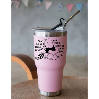 "how do you spell love? you don‘t spell it, you feel it." Winnie the Pooh and Piglet (Leaning on each other) Vinyl Decal – Heartfelt Friendship Quote Sticker – Cute Bear Character Decor friendship decal Love Decal