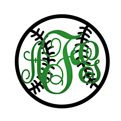 Softball or Baseball Fancy or Circle Cut Monogram Decal with optional Bow - Personalized Sports Vinyl Sticker for Cars, Helmets, and  water bottle