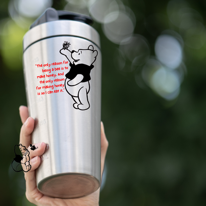 Pooh Holding a Bee Vinyl Decal – "The Only Reason for Being a Bee" Quote Sticker – Cute Pooh Bear Character Decor