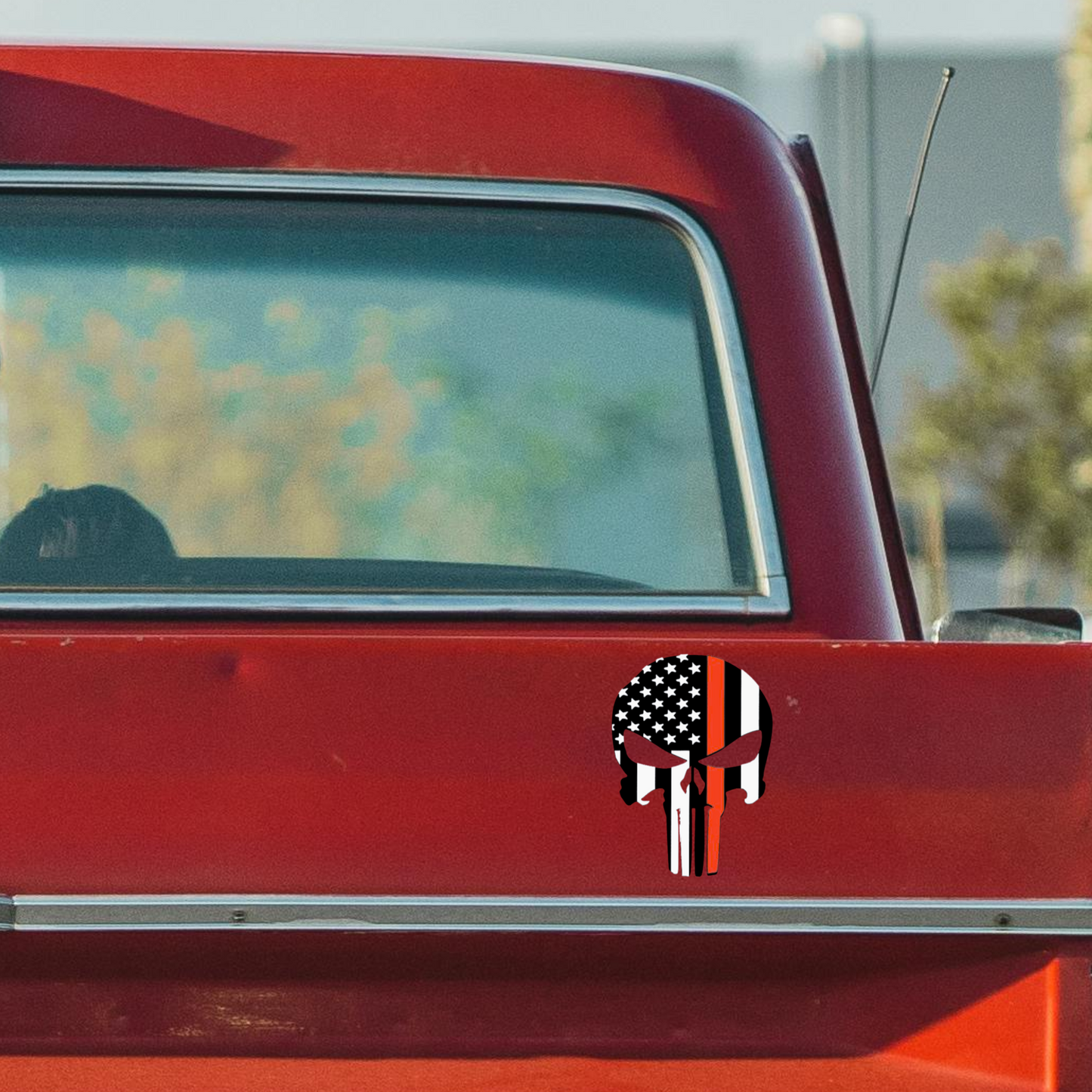 Custom Punisher Skull Design Vinyl Decal – American Flag and Thin "Blue" Line – Personalized Color Options Available