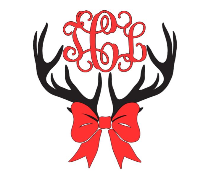 Deer Antlers with Monogram & Bow Vinyl Decal – Perfect for Country Girls, Hunting Lovers, Personalized Girlie Decal