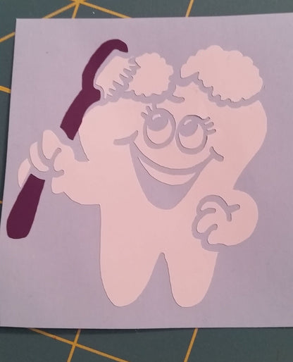 Dental Decal TOOTH DECAL - TOOTHBRUSH and Tooth Decal - Happy Tooth Brushing Teeth Decal - Dental Hygienist - Dental Assistant