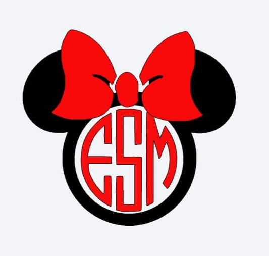 Micky/Minnie Mouse CIRCLE CUT Monogram Custom Circle Cut Minnie Mouse with Bow Monogram Decal Window Decal RTIC Cup Decal Yeti Decal