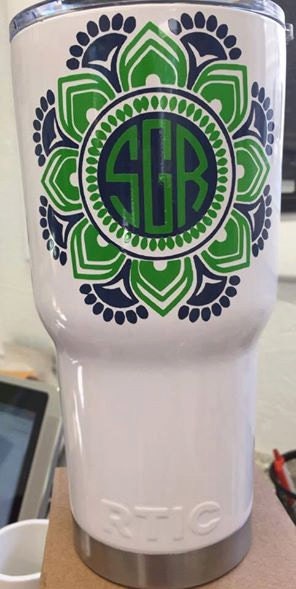 MANDALA FLOWER Circle Cut Monogram  DecaL ONLY - Mandala Flower Two colors Cicle Cut Decal  Rtic Cup Decal Yeti Decal Window Decal  Computer