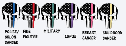 Custom Punisher Skull Design Vinyl Decal – American Flag and Thin "Blue" Line – Personalized Color Options Available