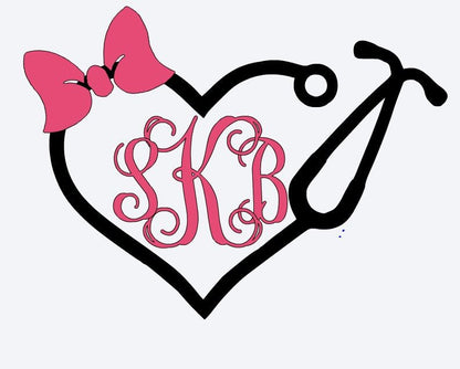 Stethoscope Monogram with Bow  Decal Lp Inspired  Custom Decal  RTIC Cup Decal Yeti Decal Nurse Doctor PA decal