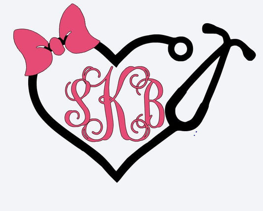 Stethoscope Monogram with Bow  Decal Lp Inspired  Custom Decal  RTIC Cup Decal Yeti Decal Nurse Doctor PA decal