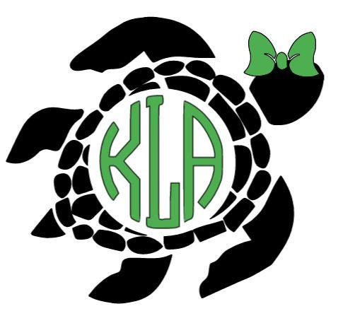 Circle Cut Monogram Turtle Vinyl Decal with optional Bow - Personalized/Custom Vinyl Sticker with Bow Monogram and Bow Decal