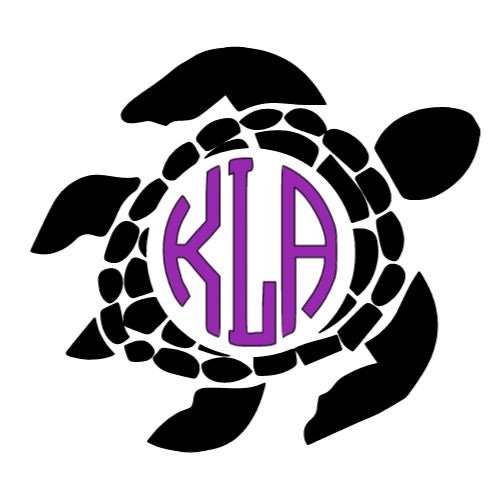 Circle Cut Monogram Turtle Vinyl Decal with optional Bow - Personalized/Custom Vinyl Sticker with Bow Monogram and Bow Decal
