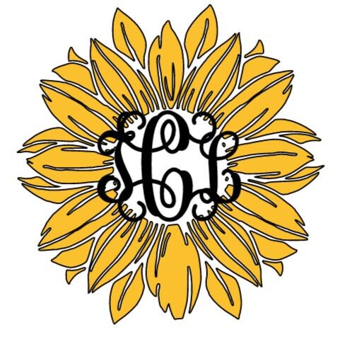 SUNFLOWER Monogram DECAL Circle Cut Monogram Sunflower Decal  Vine Fancy Monogram Sunflower Decal Car decal Window Decal RTIC/Yeti Cup Decal