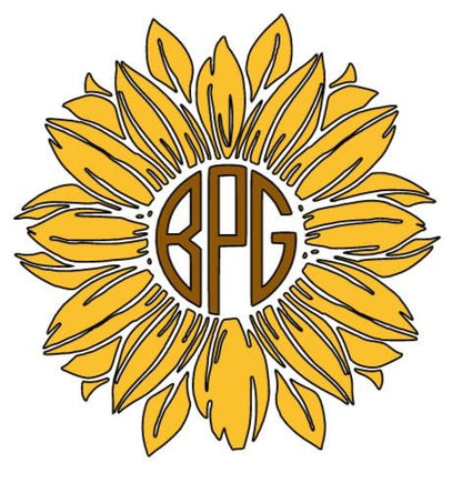 SUNFLOWER Monogram DECAL Circle Cut Monogram Sunflower Decal  Vine Fancy Monogram Sunflower Decal Car decal Window Decal RTIC/Yeti Cup Decal