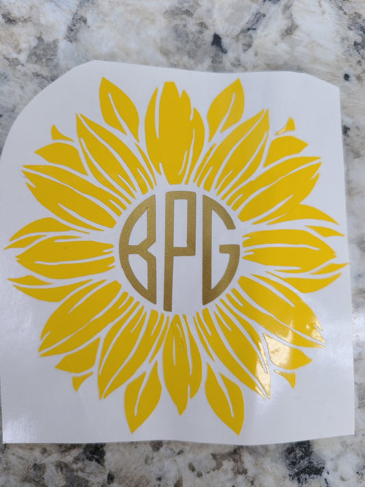 SUNFLOWER Monogram DECAL Circle Cut Monogram Sunflower Decal  Vine Fancy Monogram Sunflower Decal Car decal Window Decal RTIC/Yeti Cup Decal