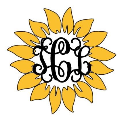 SUNFLOWER Monogram DECAL Circle Cut Monogram Sunflower Decal  Vine Fancy Monogram Sunflower Decal Car decal Window Decal RTIC/Yeti Cup Decal