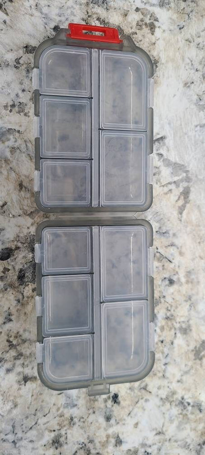Pocket Pharmacy Travel/Portable pill case 10 compartments with custom labels, button holder, custom travel jewelry case with labels,